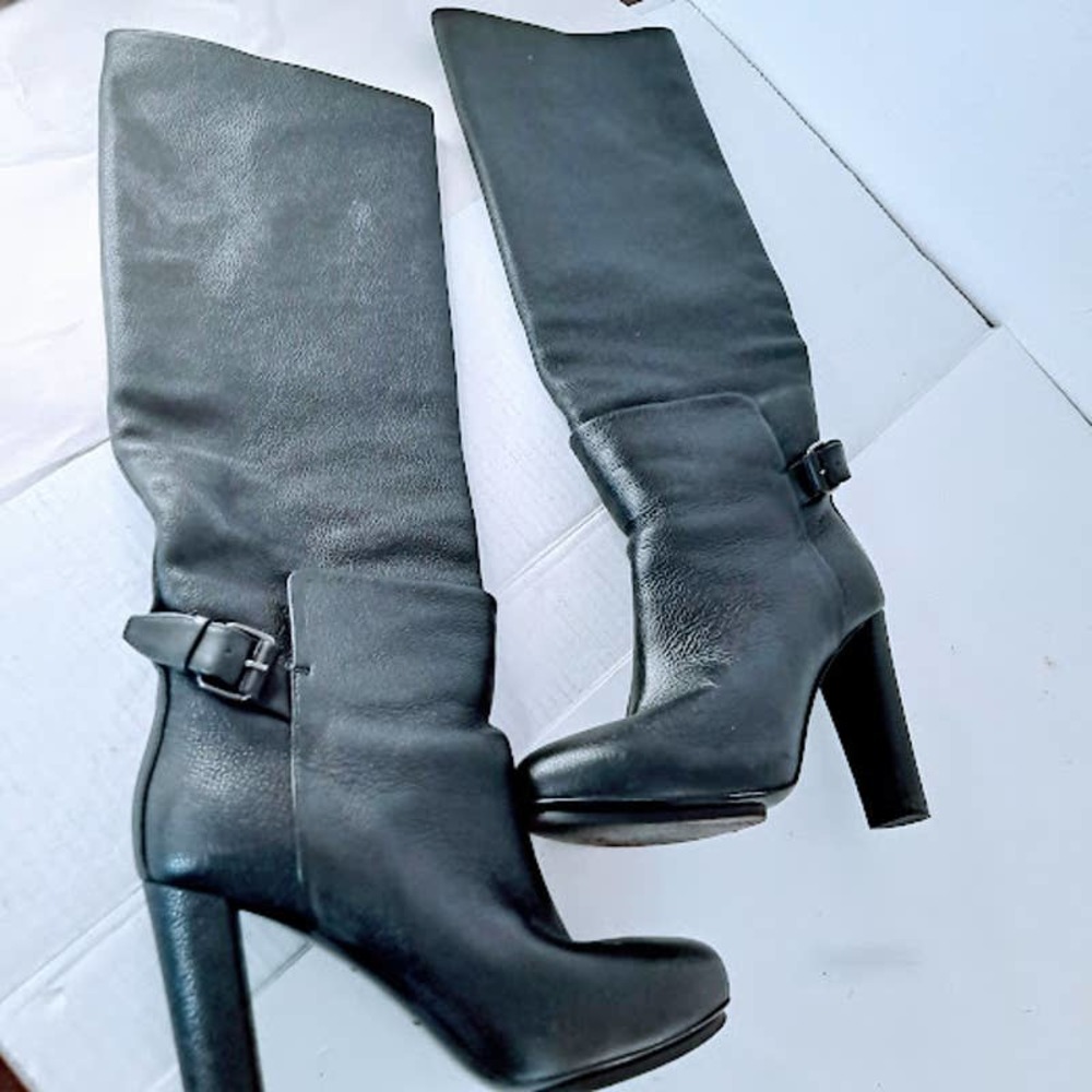 Balenciaga Womens 6 Boots Pebbled Leather Black Tall Knee Buckle Strap - Picture 11 of 16